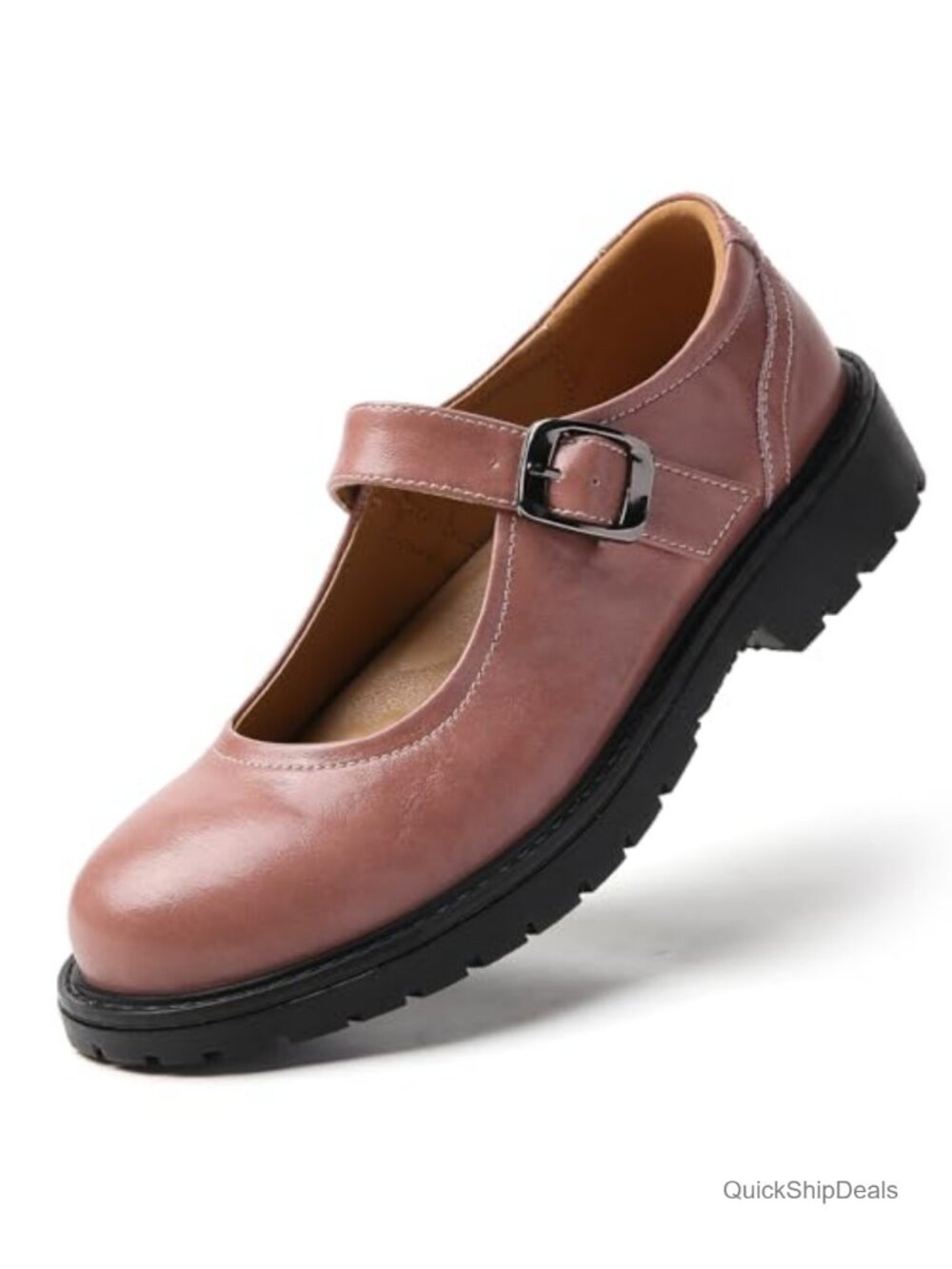 Vintage Mary Jane Shoes Women Faux Leather Adjustable Buckle Flats